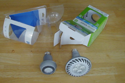 LED Lamps next to their packaging