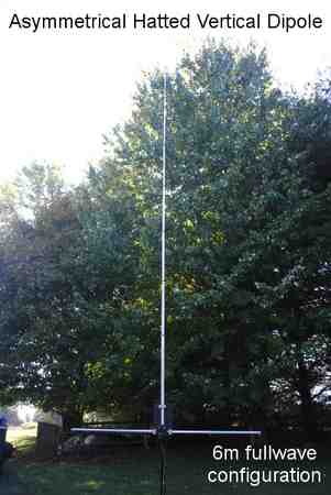 Fullwave size 6m Asymmetrical Hatted Vertical Dipole antenna.