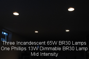 One LED and three incandescent lamps half brightness