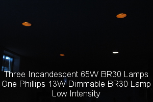 One LED and three incandescent lamps low brightness