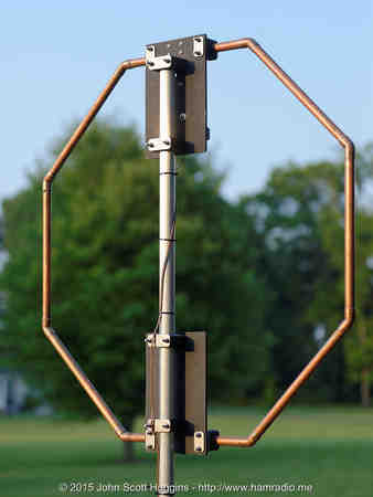 HF small loop antenna with copper octagon and mast mounting hardware.