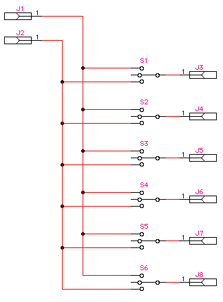 A simpler version of a 6 x 2 antenna matrix switch