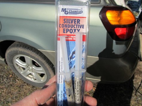 Ye olde two part epoxy; this particular type is 'silver conductive'