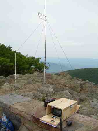 Closer view of Kenwood TM-D710A radio with GPS and two antennas.