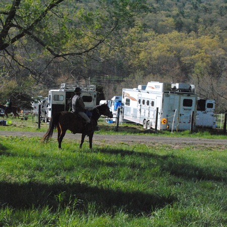 View downhill towards the trailer area of the horse endurance ride.