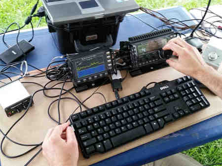 Jason operates the Elecraft KX3 and PX3 looking for phone contacts during the 2015 ARRL Field Day.