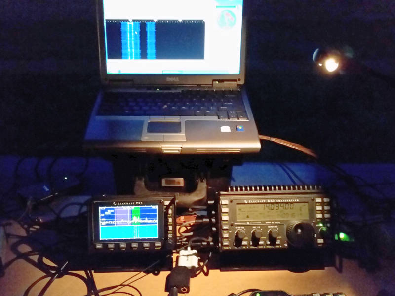 Nightime view of the Elecraft KX3 and PX3 for ARRL Field Day 2015.