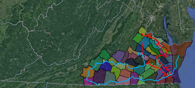 W4GO/M routes during 2018 and 2019 Virginia QSO Parties