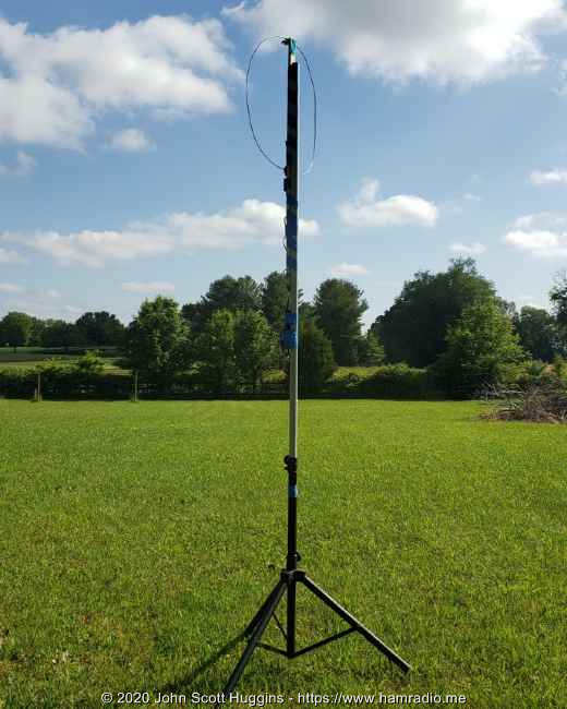 The Airspy YouLoop antenna portable test assembly on eight foot non-conductive mast.