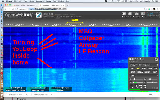 Turning the YouLoop inside the home while listening to a 351 kHz beacon.